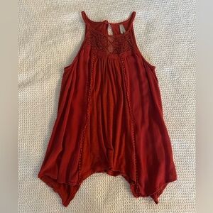 Vanity Burnt Orange Flowy High Neck Tank Top - S
